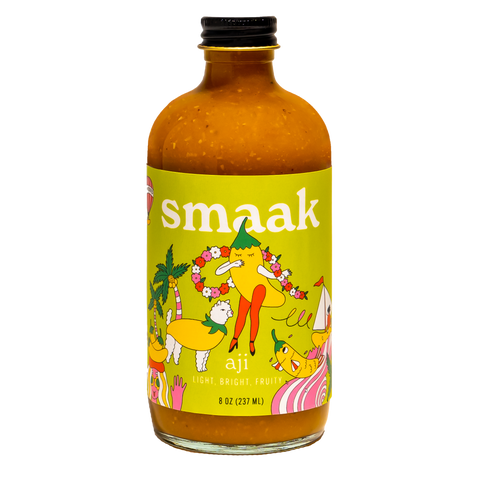 Smaak Aji hot sauce. It tastes light, bright and fruity.